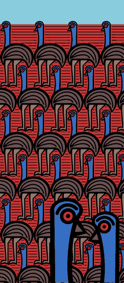 Drawing of Mob of Emus